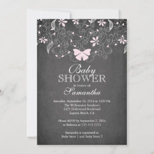 Chalkboard Pink Butterfly Girl Baby Shower Invitation