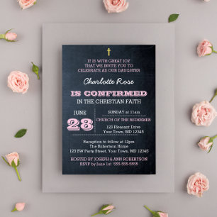 Chalkboard Pink Confirmation Invitation