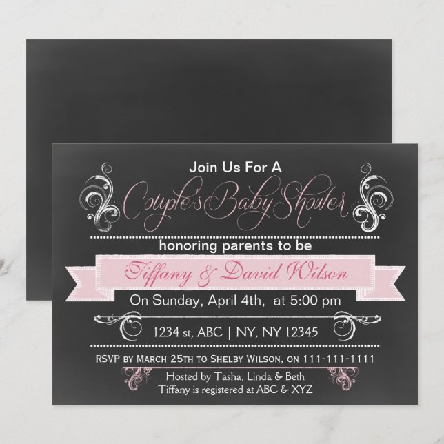 chalkboard pink Couple's Baby shower Invitation (Front/Back)
