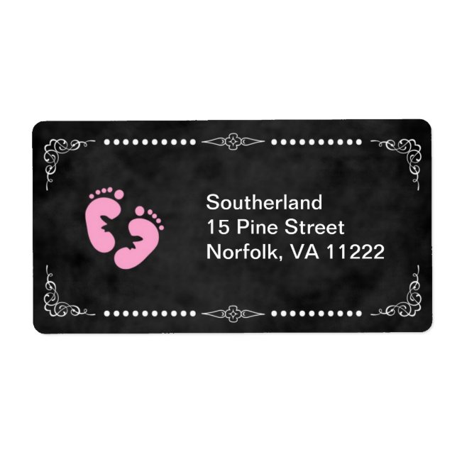Chalkboard Pink Feet Baby Shower Address Label (Front)