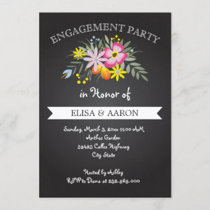 Chalkboard pink flowers wedding engagement party invitation