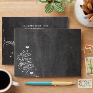 Chalkboard Pink Heart Leaf Tree Invitation Envelope