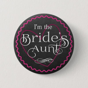 Chalkboard Pink Heart Wedding Bride's Aunt 6 Cm Round Badge