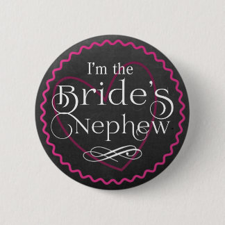 Chalkboard Pink Heart Wedding | Bride's Nephew 6 Cm Round Badge