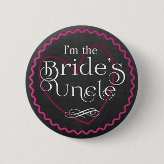 Chalkboard Pink Heart Wedding | Bride's Uncle 6 Cm Round Badge