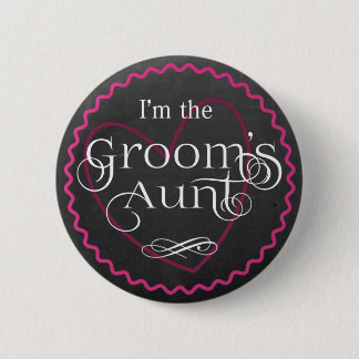Chalkboard Pink Heart Wedding | Groom's Aunt 6 Cm Round Badge