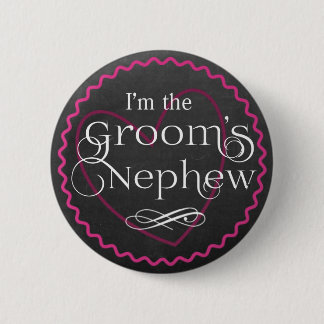 Chalkboard Pink Heart Wedding | Groom's Nephew 6 Cm Round Badge