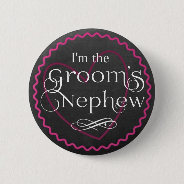 Chalkboard Pink Heart Wedding | Groom's Nephew 6 Cm Round Badge (Front)