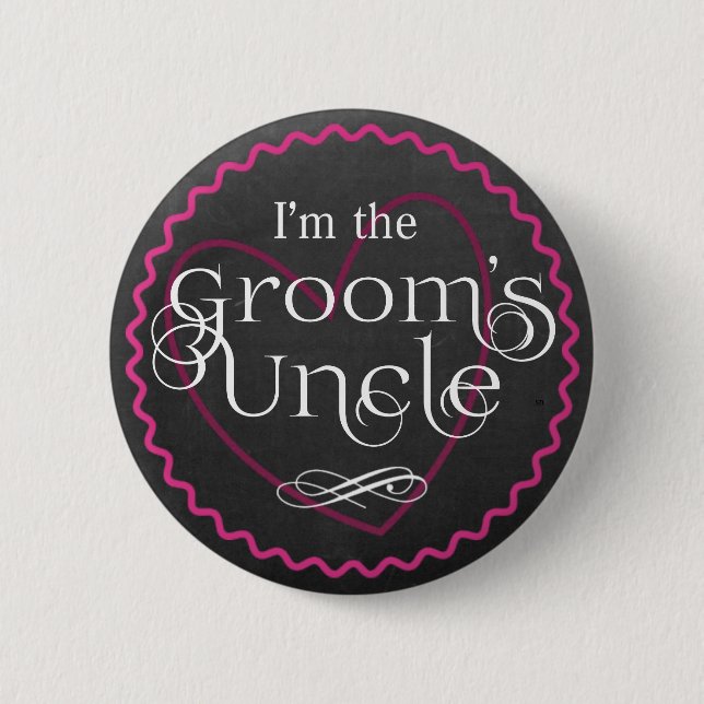 Chalkboard Pink Heart Wedding | Groom's Uncle 6 Cm Round Badge (Front)
