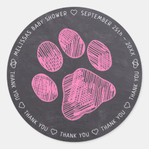 Chalkboard Pink Paw Print Baby Shower Thank You Classic Round Sticker