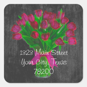 Chalkboard Pink Tulips Address Label
