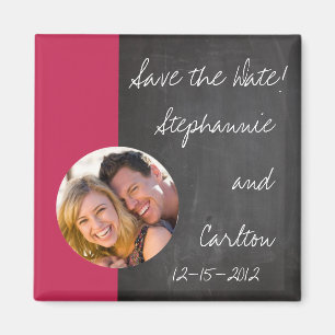 Chalkboard Pink Wedding Announcement Magnet