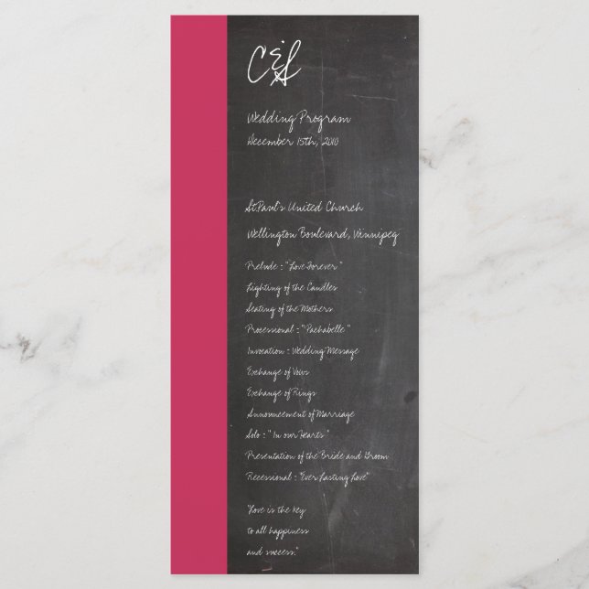 Chalkboard Pink Wedding Programs Programme (Front)