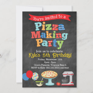 Chalkboard Pizza Making Party Invitation (Primary)