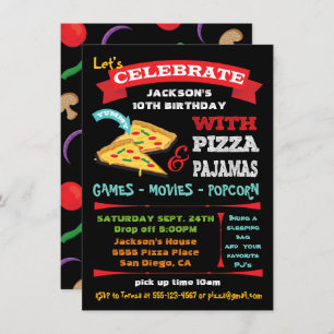 Chalkboard Pizza & Pajamas Birthday Party Invitation