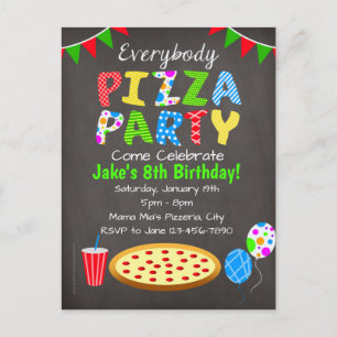 Chalkboard Pizza Party Invitation Postcard