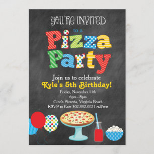 Chalkboard Pizza Party Invitation (Primary Colours