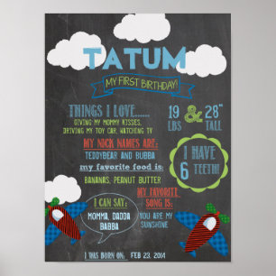 Chalkboard Plane Party personalised 1 year poster