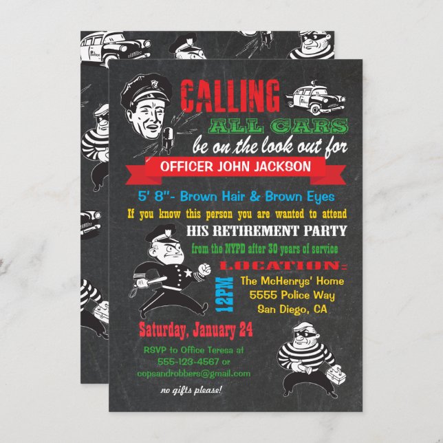 Chalkboard Police Retirement Party Invitations (Front/Back)
