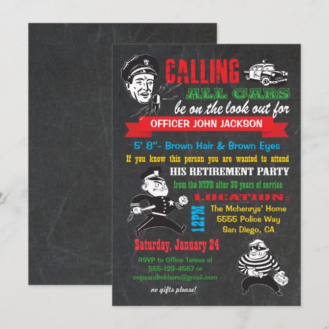 Chalkboard Police Retirement Party Invitations (Front/Back)