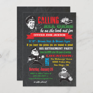 Chalkboard Police Retirement Party Invitations