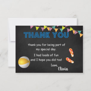 Chalkboard Pool Party Birthday Thank You Card