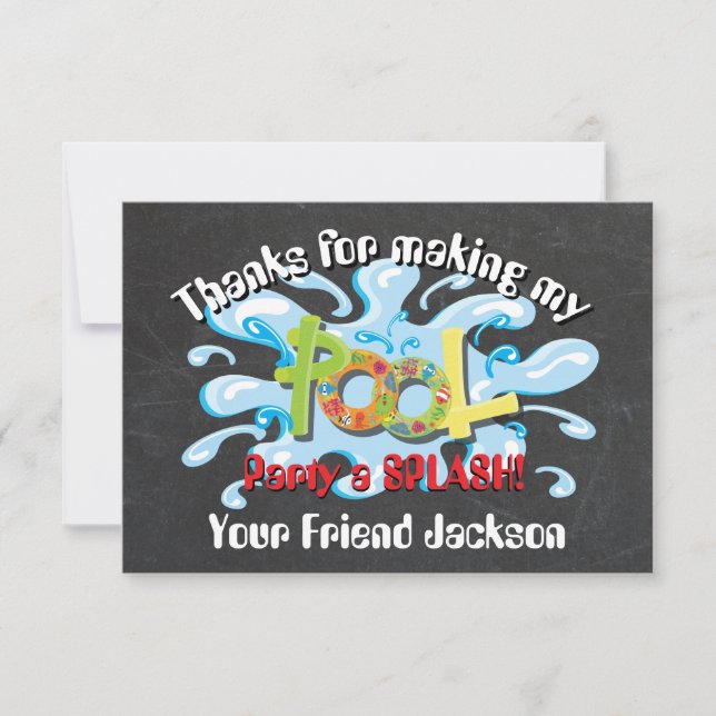 Chalkboard Pool Party Thank you note Card (Front)