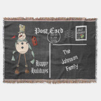 Chalkboard Postcard Blue Old Fashion Snowman