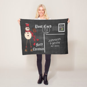 Chalkboard Postcard with a Red Rustic Snowman Fleece Blanket