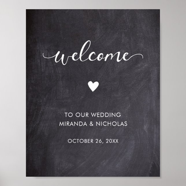 Chalkboard poster rustic wedding welcome sign (Front)