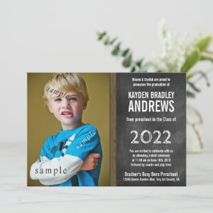 Chalkboard Preschool Graduation with Photo  Invitation