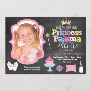 Chalkboard Princess Pajama Party Photo Invitation