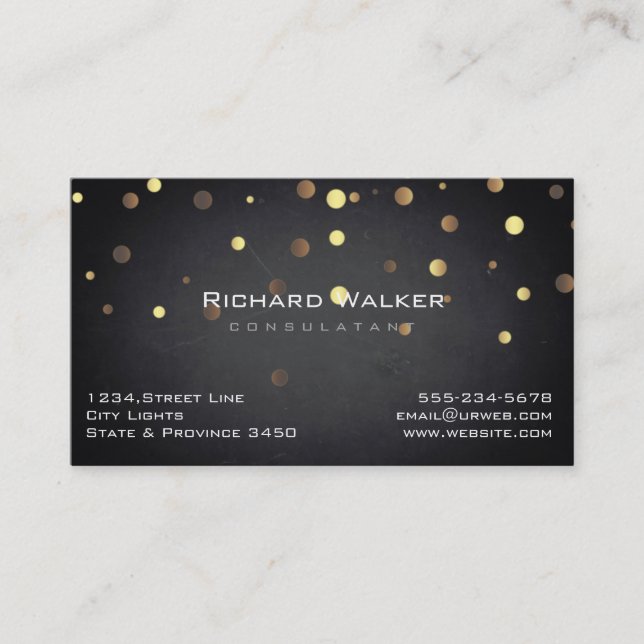 Chalkboard Professional Gold Confetti Black Business Card (Front)