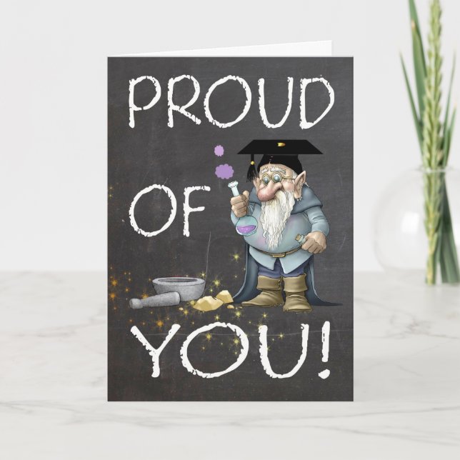 Chalkboard Proud Of You Graduation With Gnome Card (Front)