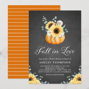 Chalkboard Pumpkin and Sunflowers Bridal Shower Invitation