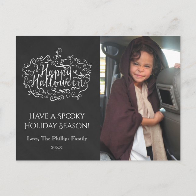 Chalkboard Pumpkin Happy Halloween Holiday Photo Postcard (Front)