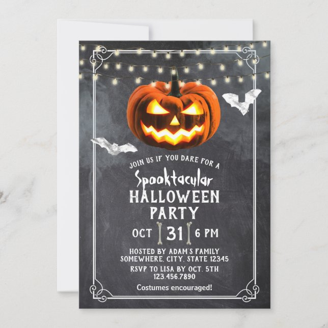 Chalkboard Pumpkin Spooktacular Halloween Party Invitation (Front)