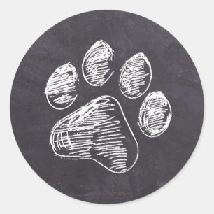 Chalkboard - Puppy Pawty - Dog Birthday Paw Print Classic Round Sticker