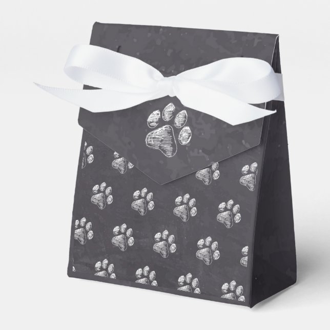 Chalkboard - Puppy Pawty - Dog Birthday Paw Print Favour Box (Front Side)