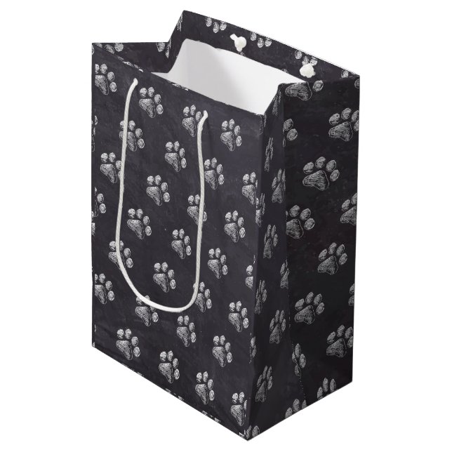 Chalkboard - Puppy Pawty - Dog Birthday Paw Print Medium Gift Bag (Front Angled)
