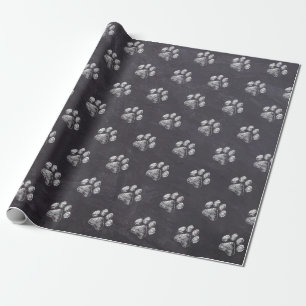 Chalkboard - Puppy Pawty - Dog Birthday Paw Print Wrapping Paper