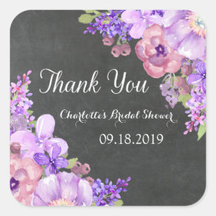 Chalkboard Purple Floral Bridal Shower Favour Tag