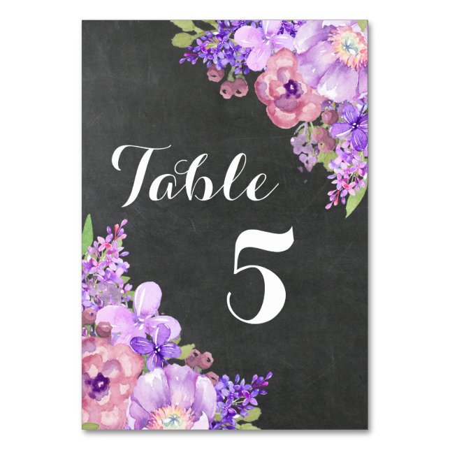 Chalkboard Purple Floral Wedding Table Number (Front)