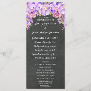 Chalkboard Purple Lavender Floral Wedding Program Programme