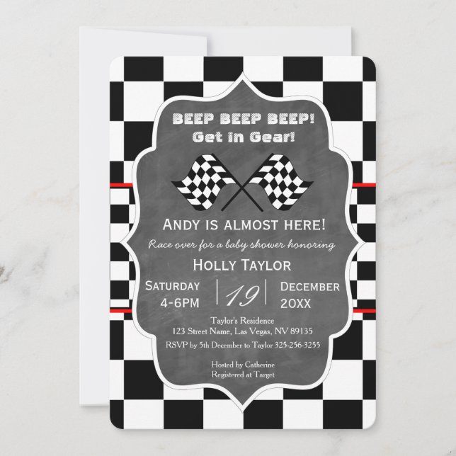 Chalkboard Racing Baby Shower Invitation (Front)