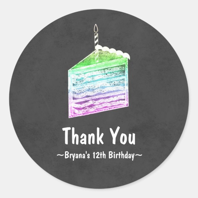 Chalkboard Rainbow Cake Slice Party Favour Sticker (Front)