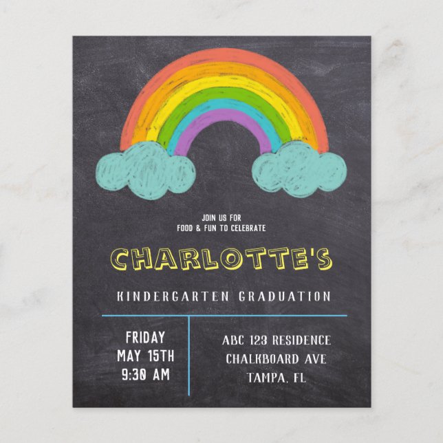 Chalkboard Rainbow Kids Budget Graduation Invite (Front)
