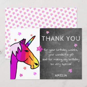 Chalkboard Rainbow Unicorn Thank you Card