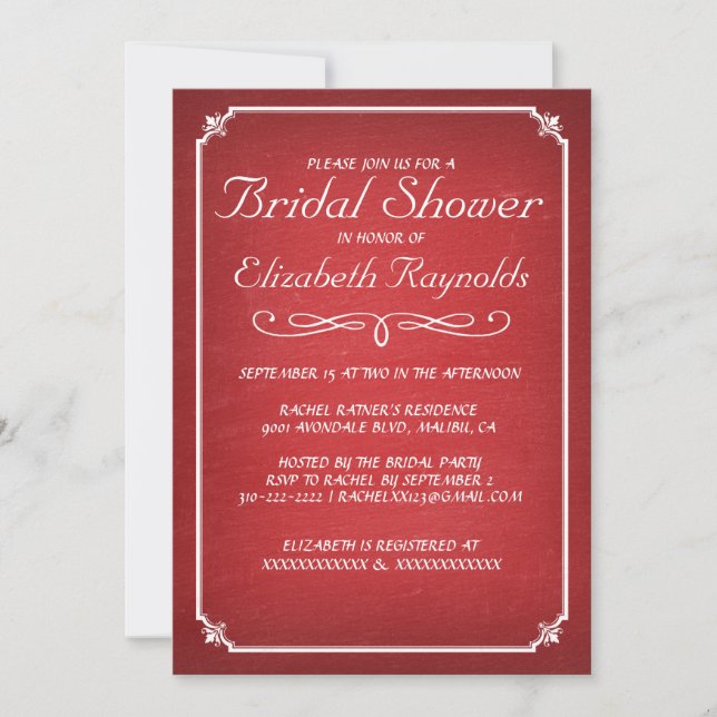 Chalkboard Red Bridal Shower Invitations (Front)