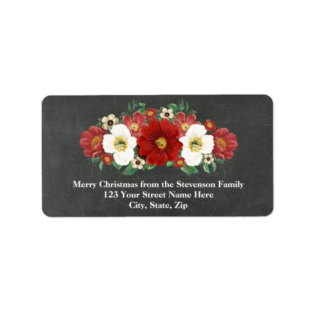Chalkboard Red Floral Christmas Address Label (Front)